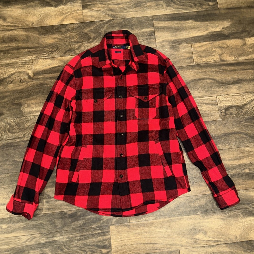 Polo Ralph Lauren Flannel Buffalo Check Red & Black Men's Size M Button-Down